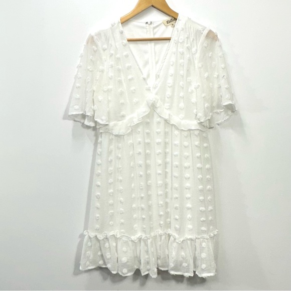 V Neck Summer Tunic Loose Chiffon Swiss Dot A-line Dress - Picture 2 of 8